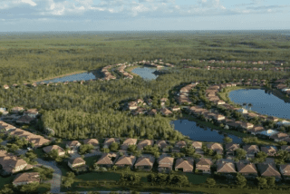 Aerial view of an Estero community and its lakes